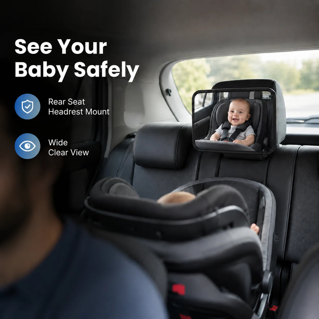 Universal Wide View Adjustable Car Seat Baby Mirror Headrest Mount Safety Monitor Interior Back Rearview for Infant Child Oasis Select