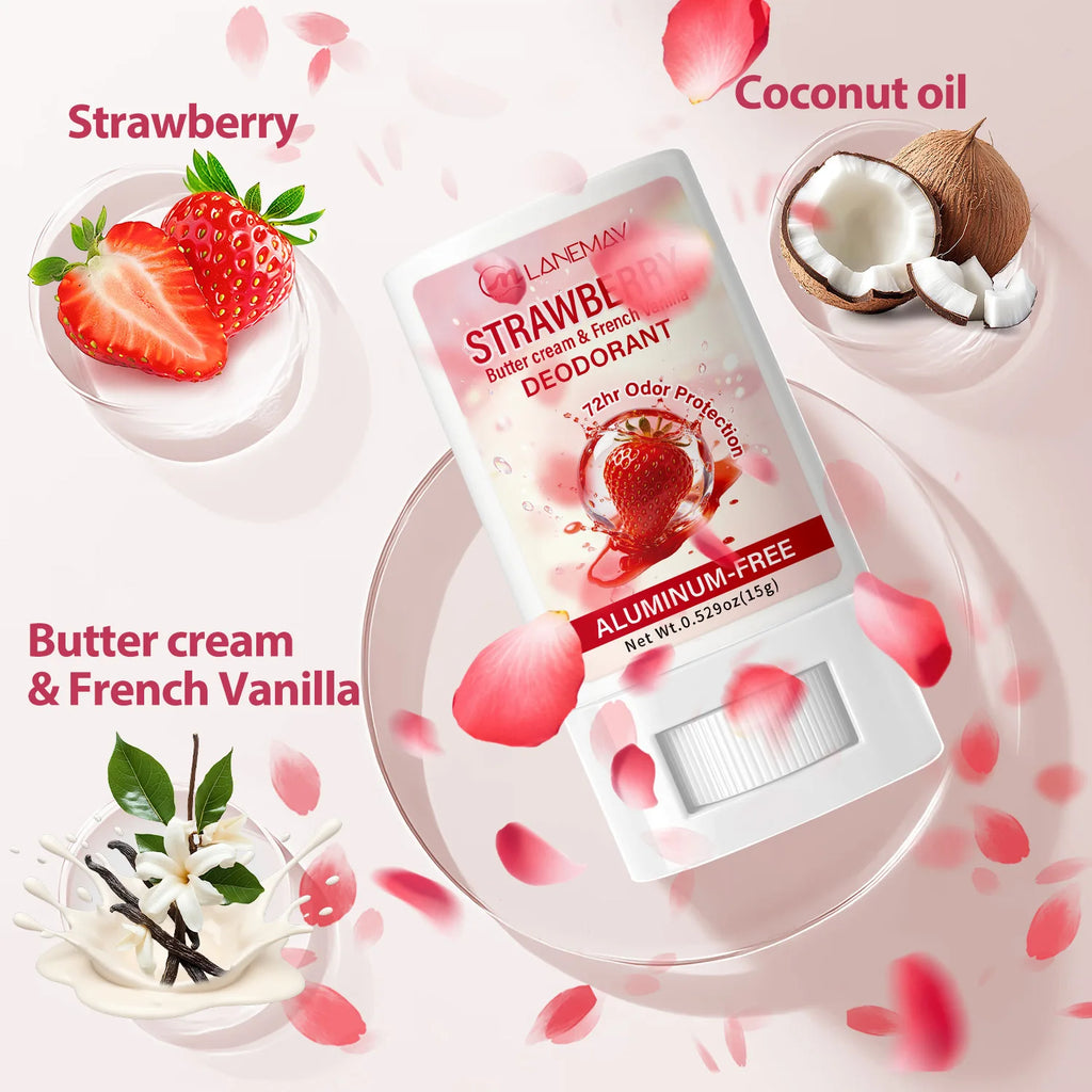 Aluminum-Free Deodorant Stick – Strawberry & Vanilla, 72Hr