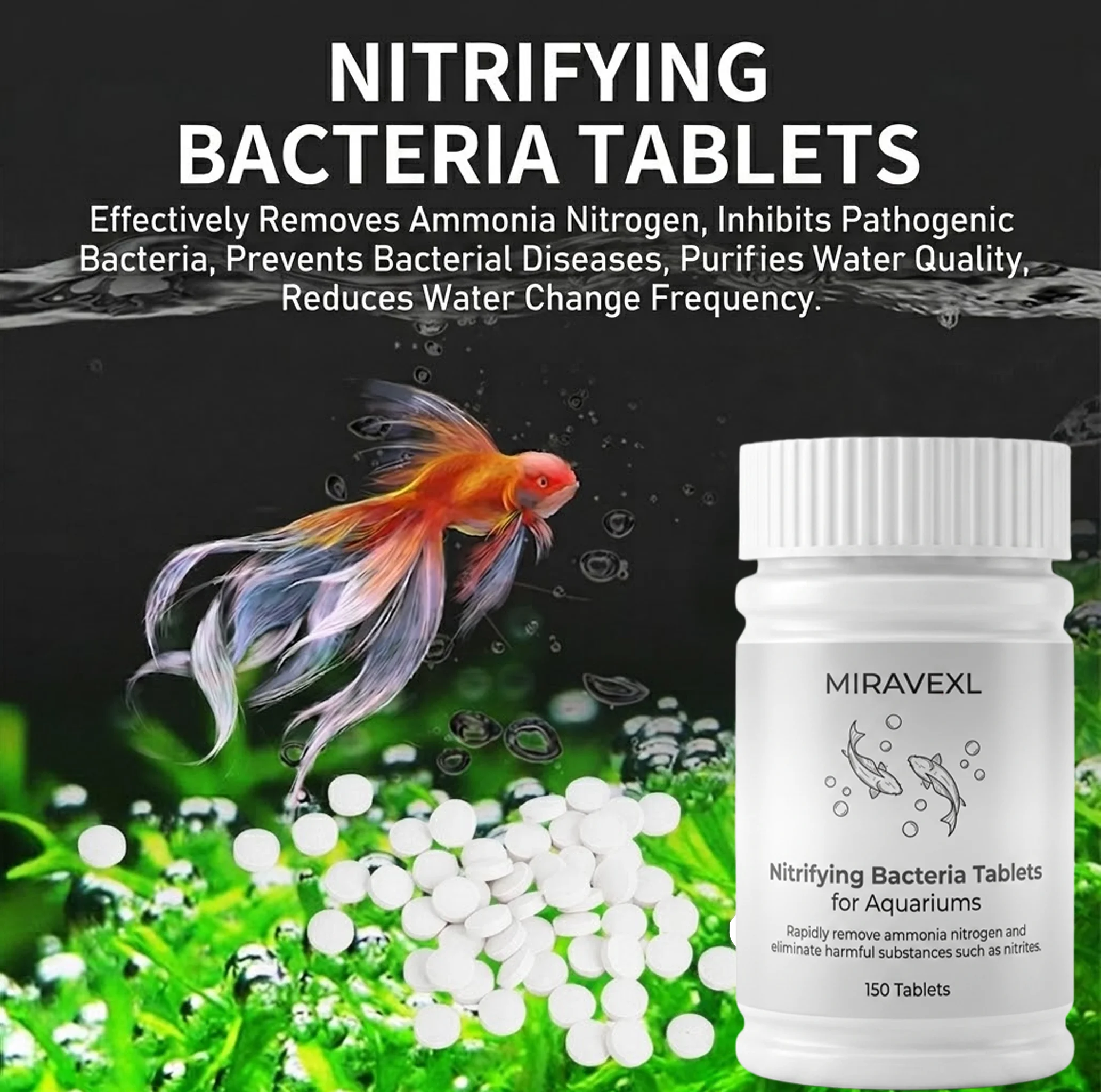 150 Pcs Nitrifying Bacteria Tablets, Fast Bio Filter Starter for Fish Tanks & Ponds, Crystal Clear Aquarium Water Purifier Oasis Select
