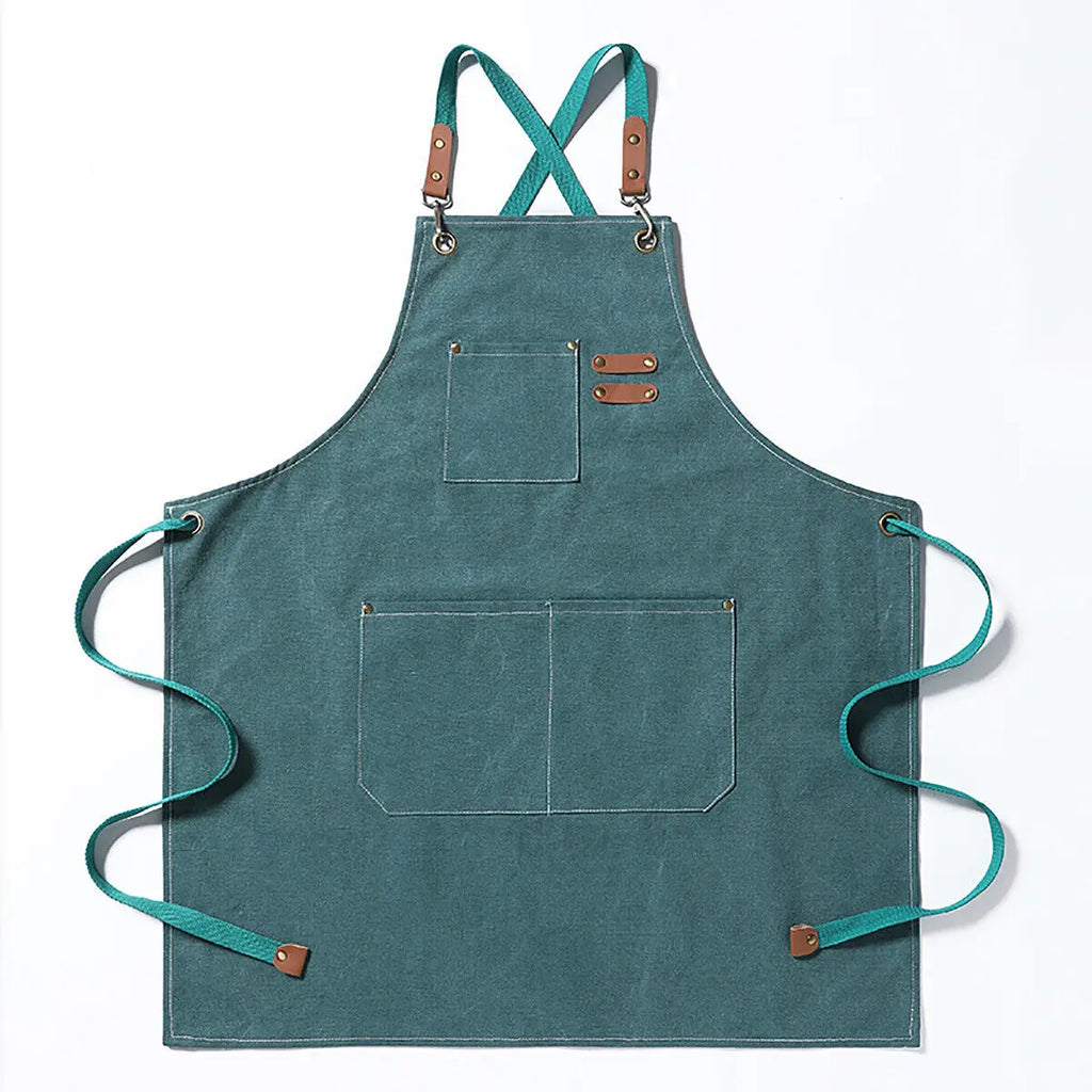 Kitchen Thicken Canvas Apron For Woman Men Waterproof Stain-Resistant With Pockets Cooking Apron Woodworking Painting Work Apron Oasis Select Green