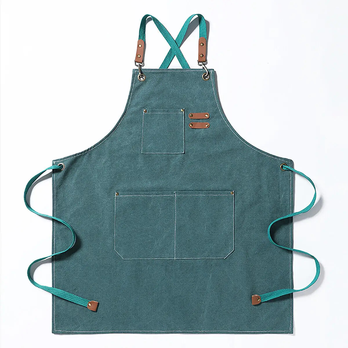 Kitchen Thicken Canvas Apron For Woman Men Waterproof Stain-Resistant With Pockets Cooking Apron Woodworking Painting Work Apron Oasis Select Green