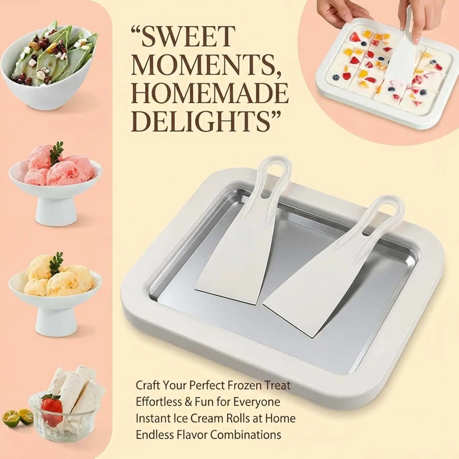 Household Ice Cream Maker Pan with 1 Scraper Instant Rolled Ice Cream Maker DIY Sorbet Frozen Yogurt Maker Ice Stir Fry Machine Oasis Select