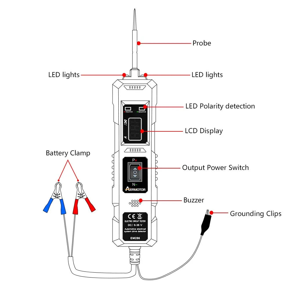 Aermotor Automotive Circuit Tester 6-48V LED Voltage Probe Kit Automotive Circuit Tester Oasis Select