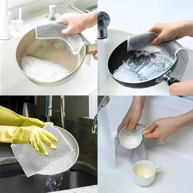 1/3/5/10/30 Pcs Magic Cleaning Cloth Single Sided Metal Steel Wire Rags Kitchen Dish Pot Washdishing Cloths Towel Clean Tools Oasis Select