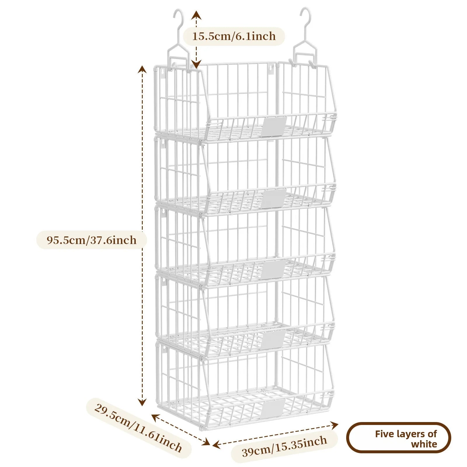 Wardrobe Storage Rack Suspended Layered Shelf Clothes Bags Organizing Basket Foldable Disassembly Storage Basket Oasis Select White five layers