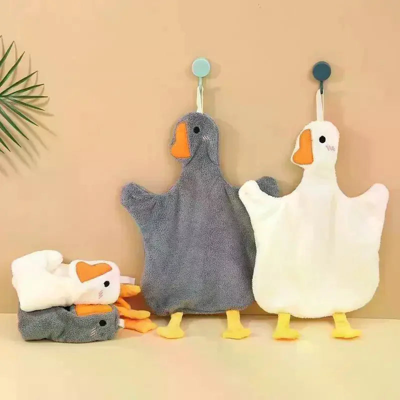Cartoon Goose Hanging Hand Towel | Soft Coral Fleece 35×25cm Hanging Hand Towel Oasis Select