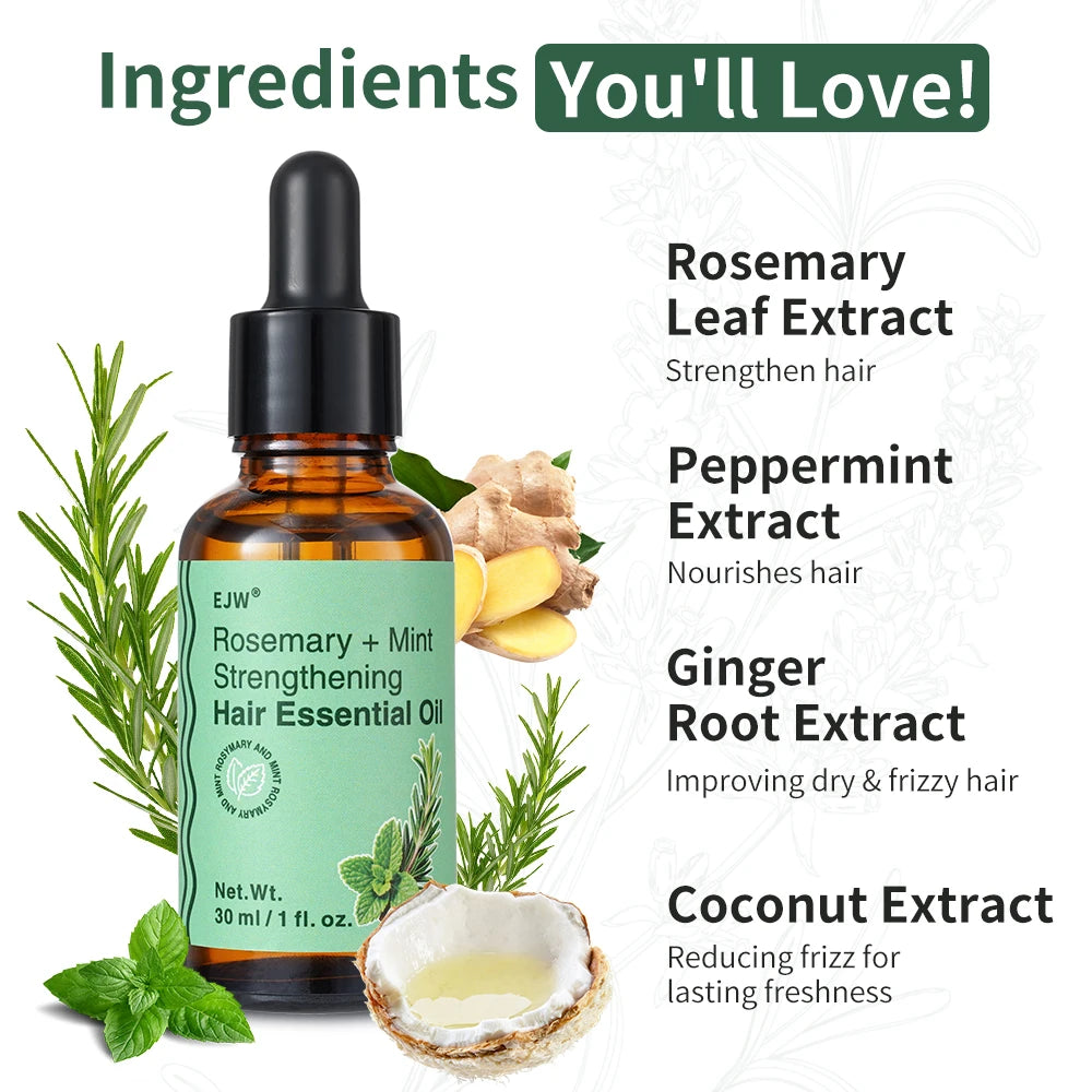 Rosemary & Mint Hair Oil - Stronger and Healthier Hair, for Dry Damaged Hair, Frizzy or Color Treated,Hair care essential oil. Oasis Select