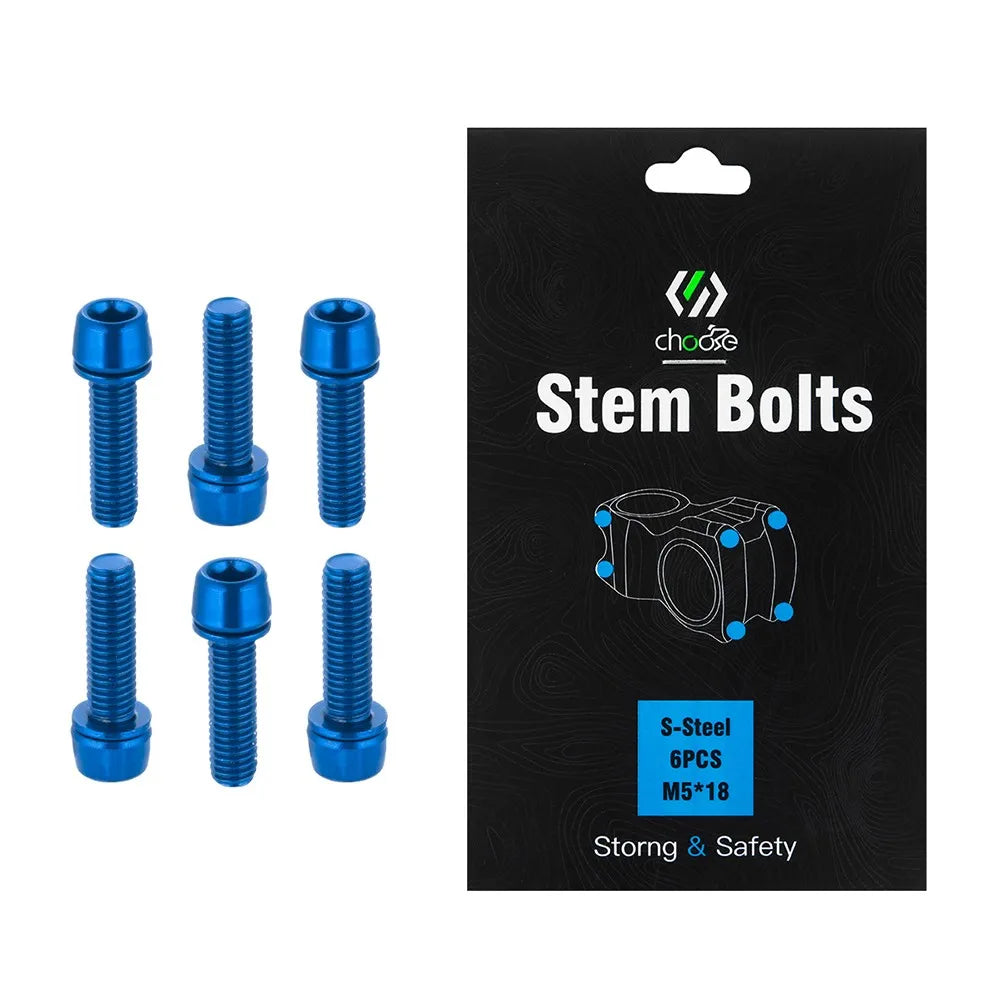 6Pcs M5 18mm Screws MTB Bike Aluminum Alloy Bolts Handlebar Stem Shifter Screws Fasteners Mountain Bicycle Cycling Parts Oasis Select blue