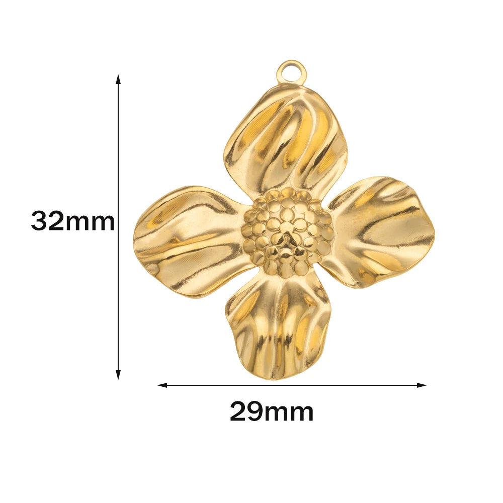 5pcs Large Stainless Steel Flower Charms Pendants Bulk for DIY Necklace Earring Bracelet Jewelry Crafts Making Accessories Oasis Select Gold 29x32mm