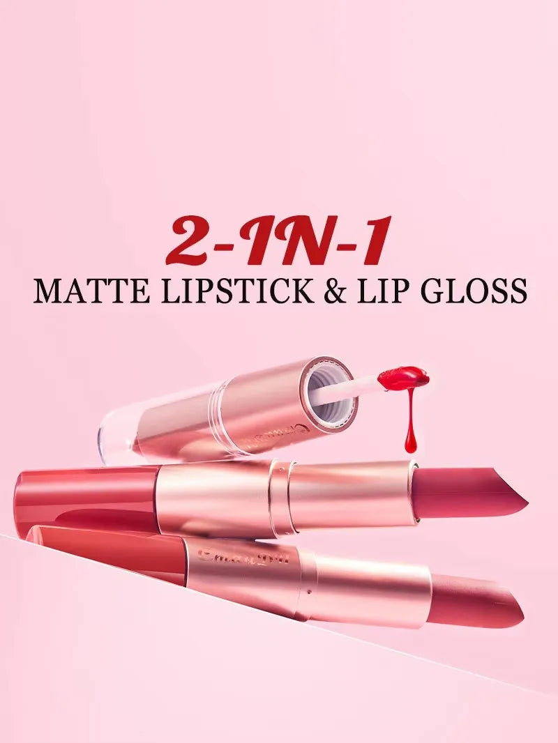 3 Pcs Long-Lasting Lipstick Lip Gloss Set-Double Headed Design for Natural Non-Fading Waterproof Non-stick Cup Exquisite Gift Oasis Select