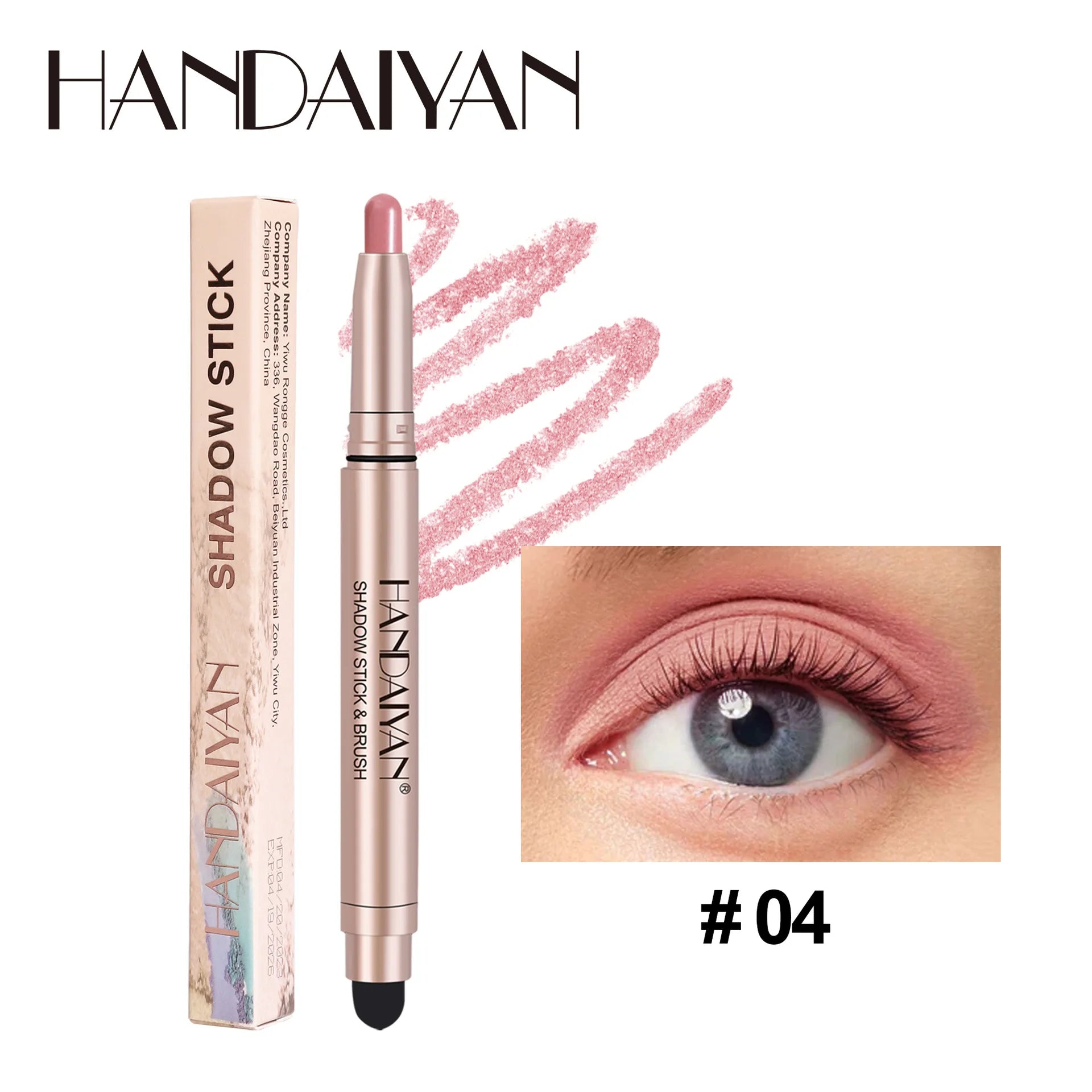 HANDAIYAN 12-Color Waterproof Shimmer Eyeshadow Stick + Brush