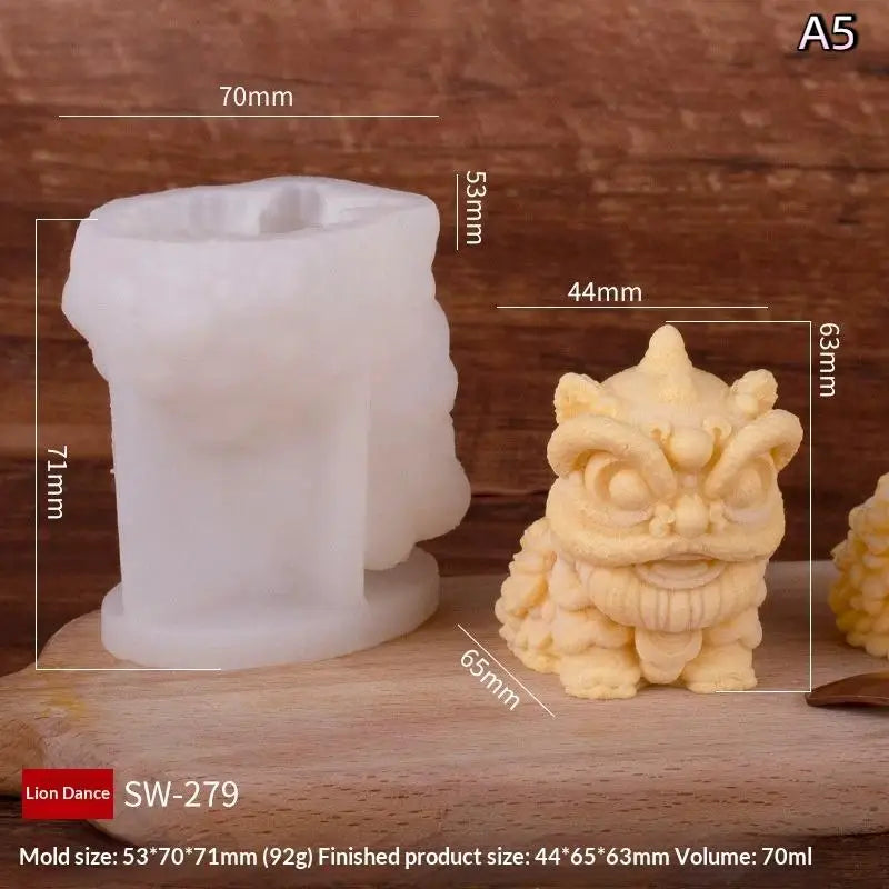 3D Milk Jelly Silicone Cake Mold Lion Dance Pig Pudding Mould for Home Baking Dessert Decoration Accessories Oasis Select A5