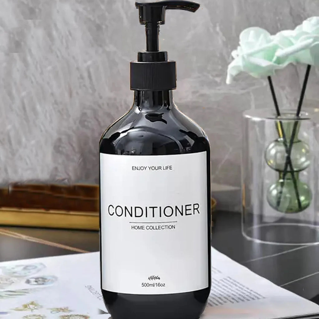 Bathroom Shampoo Dispenser Set 500ml Conditioner Body Wash Bottles Refillable Dispenser Farmhouse Decoration Storage Bottles Oasis Select Black-C 1