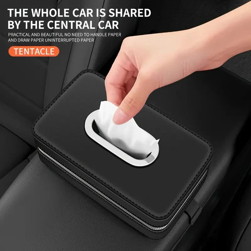 Car Leather Tissue Box With A Simple And High-End Feel, Car Seat Back Armrest Box, Multi-Functional Hanging Tissue Storage Box Oasis Select