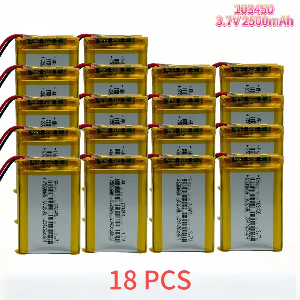 Hotsale 103450 3.7V 2500mAh Polymer Lithium Rechargeable Battery jst PH 2.0mm 2pin plug for Camera GPS navigator MP5 Headset Oasis Select 18 PCS