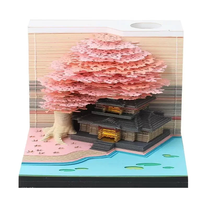 Treehouse 3D Desktop Calendar Sticky Notes Creative Crafts Souvenirs Paper Carvings Memo Pad New Year Gifts Office Ornament Oasis Select PK light