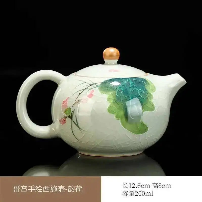 Multiple underglaze color hand-painted Ge kiln tea pots, ceramic ice cracked glaze single pot, Xi Shi pot, Kung Fu tea set tea Oasis Select Xishi Pot - Yunhe