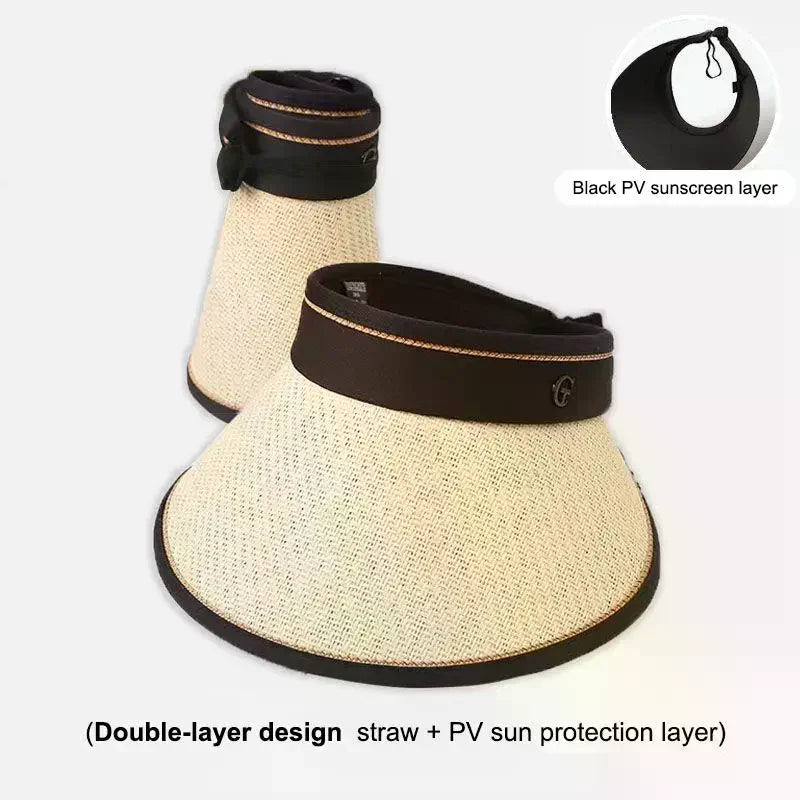 Foldable Empty Top Straw Sun Visor Hat Women Girls UV Protection Casual Beach Sunshade Outdoor Cap Oasis Select