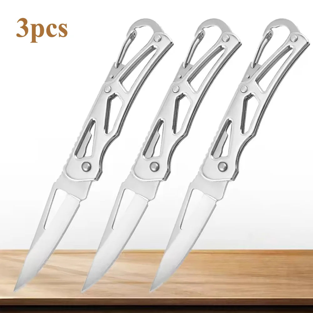 Folding Fruit Knife Stainless Steel Pocket Knife with Keychain Fruit Slicing Knives with Non-slip Handle Household Small Knife Oasis Select 3pcs