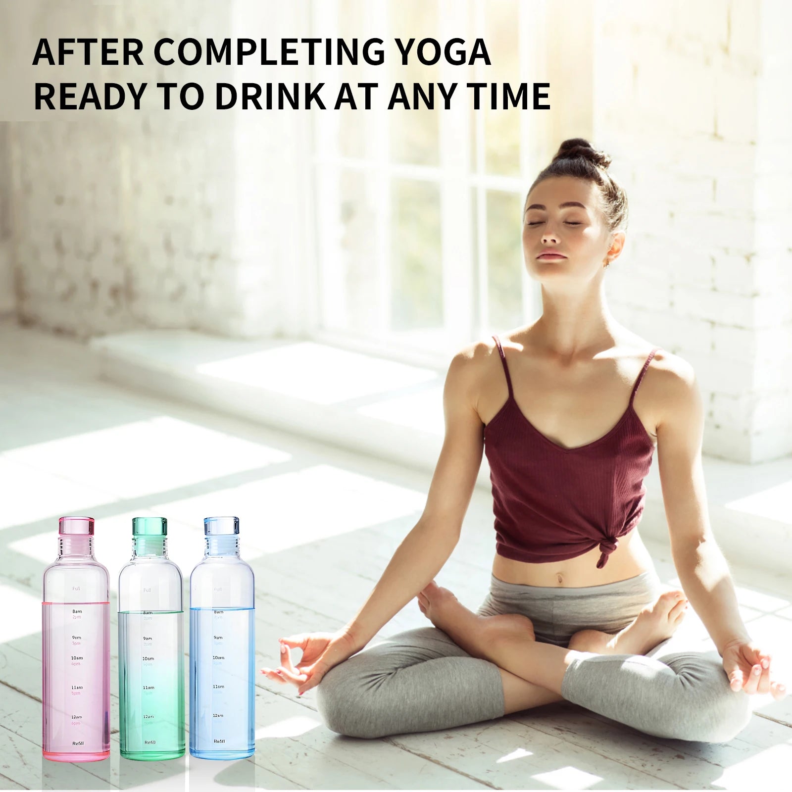 Newest Transparent With Time Scale Water Bottle Couple Plastic Portable Water Container Leakproof Drop-Resistant Plastic Cup Oasis Select