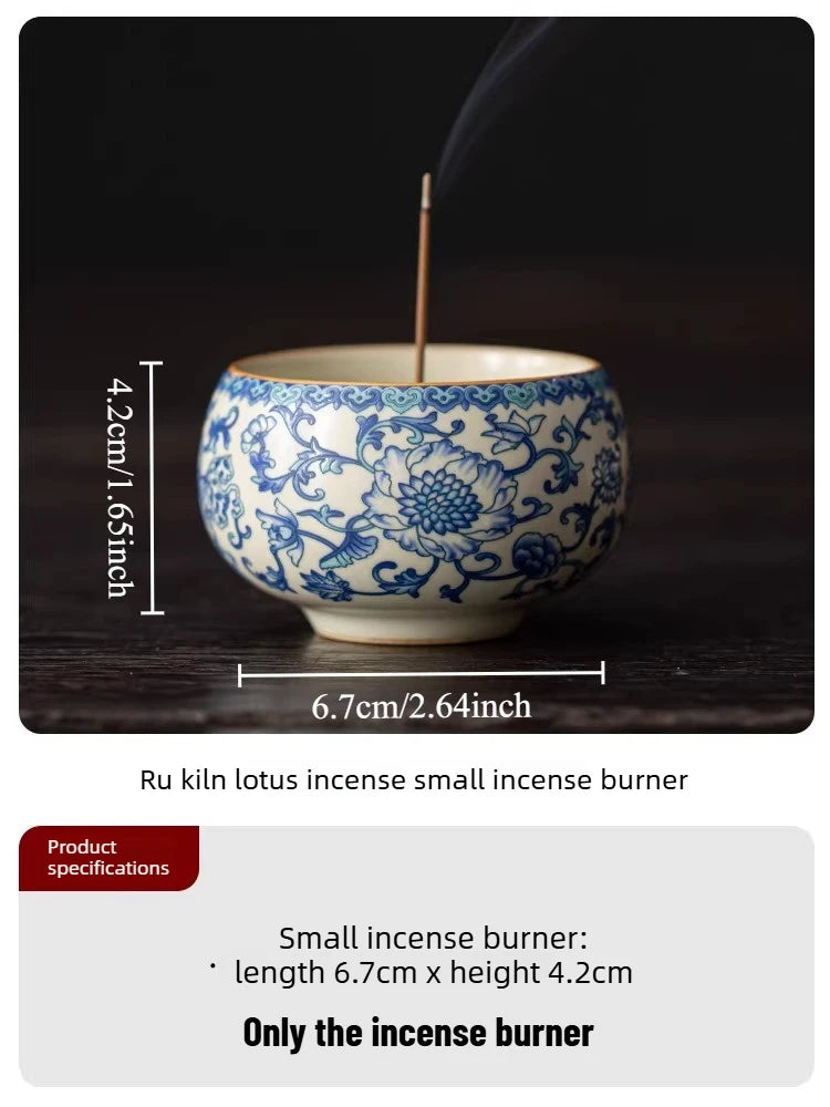 Chinese Style Ru Ware Lotus Incense Holder Desktop Sandalwood Censer Home Indoor Aromatherapy Ornament for Meditation Oasis Select Lotus