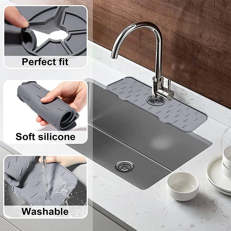 Kitchen Silicone Faucet Absorbent Mat Sink Splash Guard Drain Pad Quick Dry Countertop Protector for Bathroom Kitchen Gadgets Oasis Select