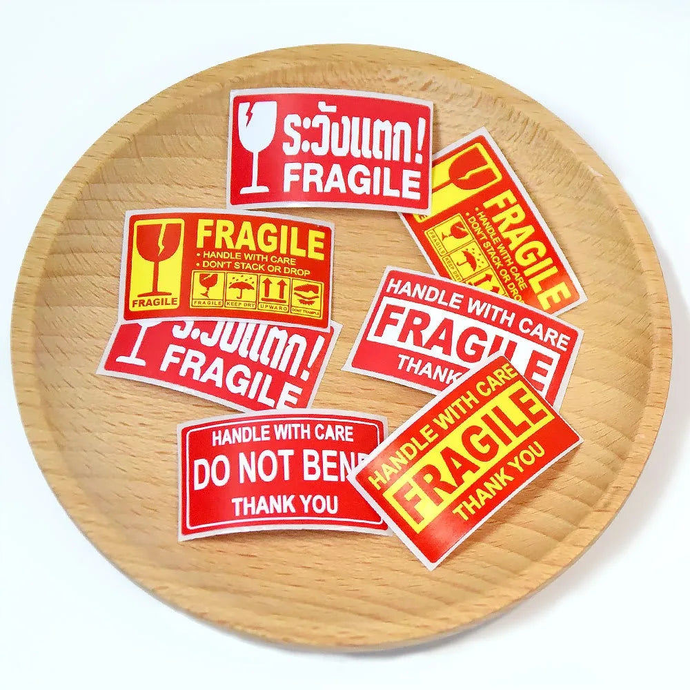 250pcs/roll,Fragile warning label, English copperplate sticker, anti-removal fragile warning label, red warning label Oasis Select