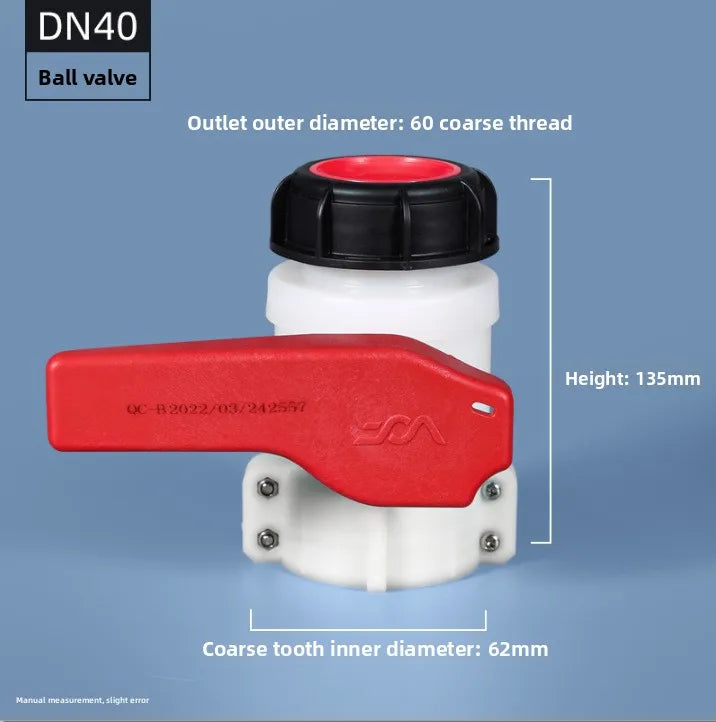 Plastic DN40/DN50 Active/Integrated Garden Butterfly Valve for IBC Water Tank Container 1000L Switch IBC Tank Adapter Oasis Select DN40 red