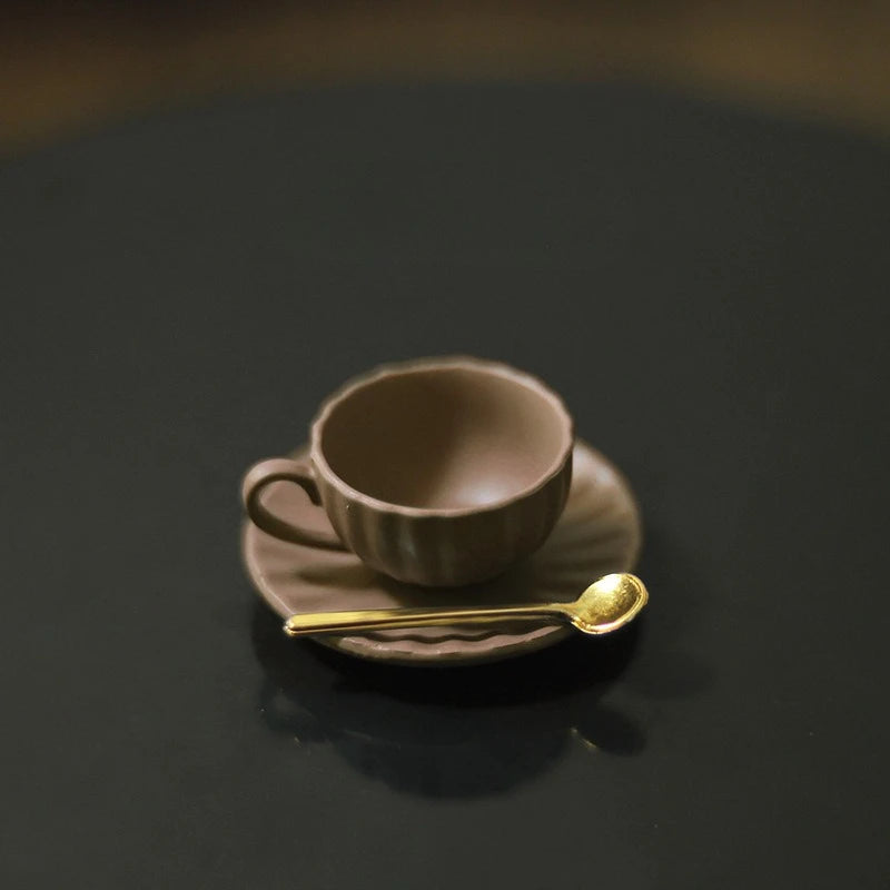 Miniature Coffee Set – Cup, Saucer & Spoon for 1:12 Dollhouse, Fairy Garden Paths & Micro Landscapes, Mini Kitchen Accessories Oasis Select Brown
