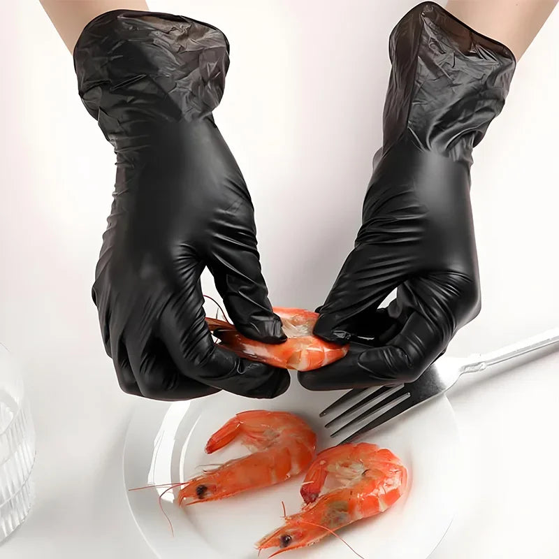 100PCSDisposable Nitrile Black Gloves - Tear-Resistant Durable, Ideal for Cooking Food Handling & Dough Kneading Oasis Select