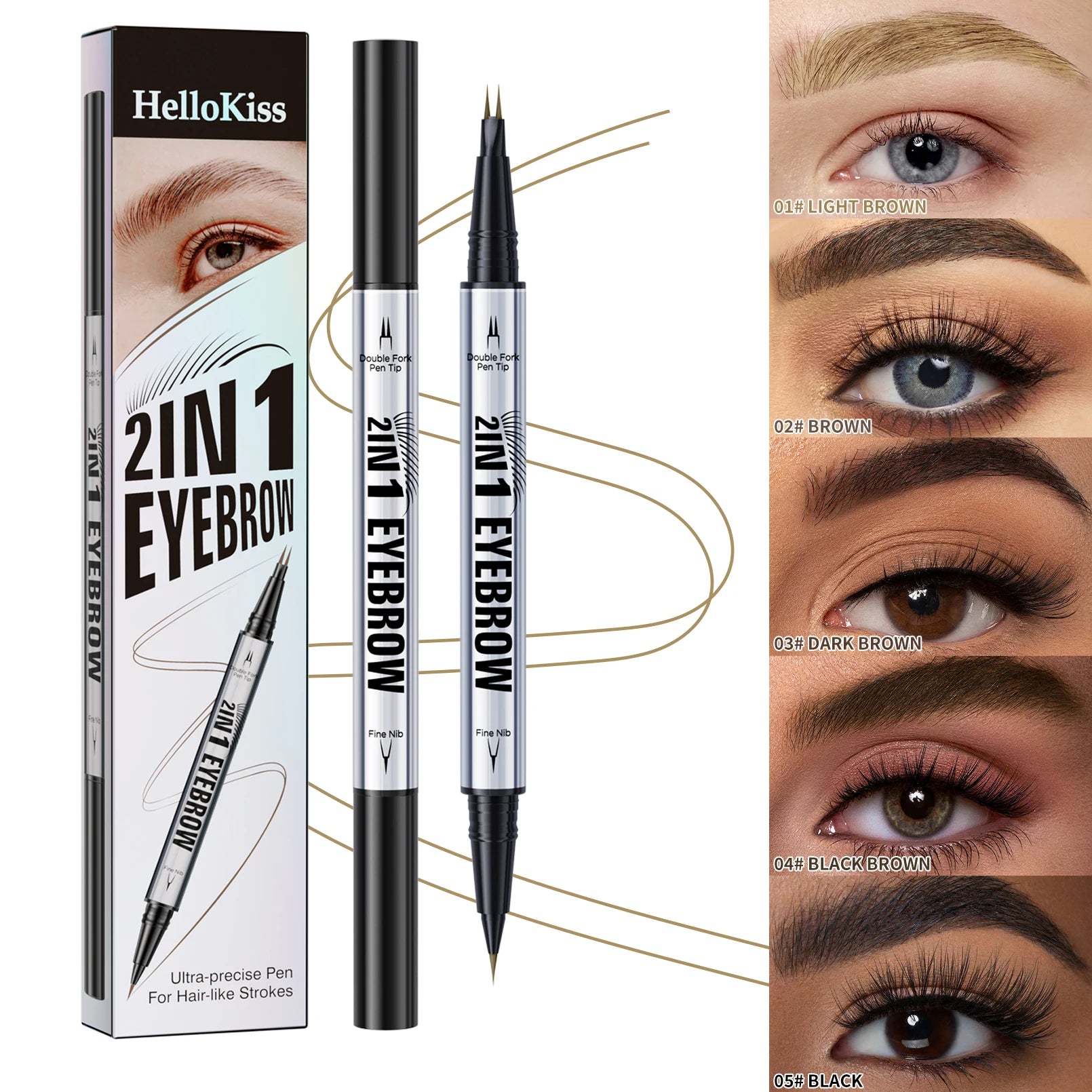2-in-1 Waterproof Liquid Eyebrow Pencil – 5 Shades, Long-Lasting Liquid Eyebrow Pencil Oasis Select DARK GRAY 05Black