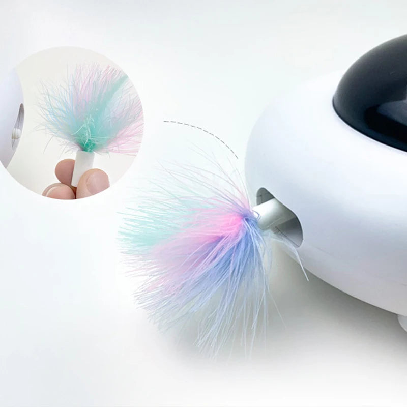 Cat Toy Smart Teaser UFO Pet Turntable Catching Training toys USB Charging Cat Teaser Replaceable Feather Interactive Auto Oasis Select