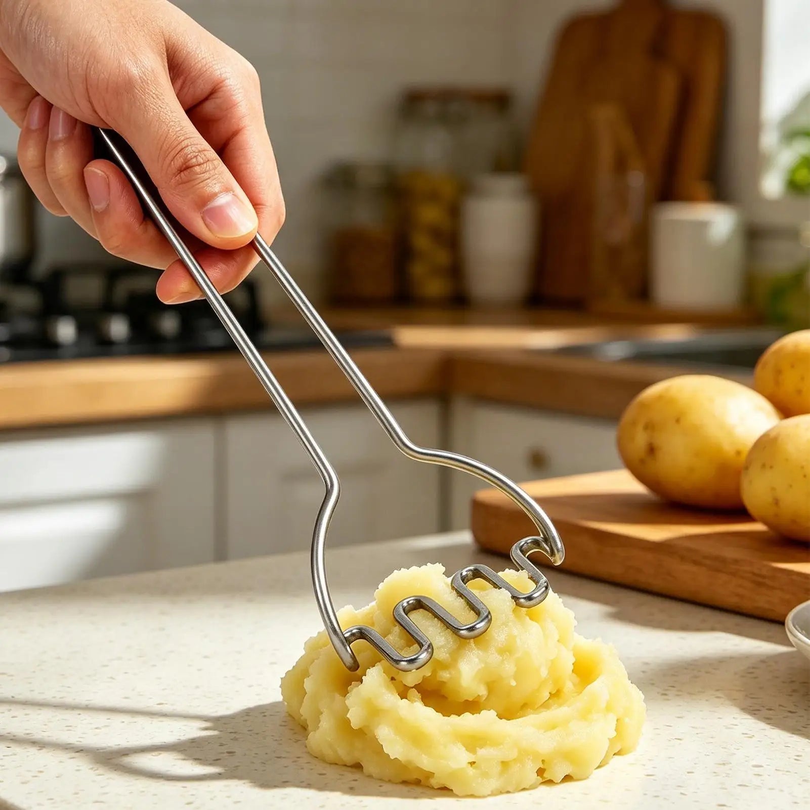 1PC stainless steel kitchen gadget potato masher press cooking tool mashed potatoes wavy pressure Kitchen Gadget accessories Oasis Select