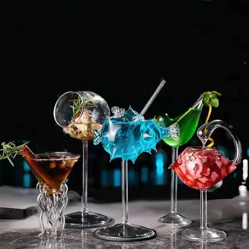 Creativity Cocktail Glass Porcupine Fish Shape Goblet Glass Thorn Fish-Shaped Cup Bar Ktv Nightclub Wedding Party Birthday Gift Oasis Select
