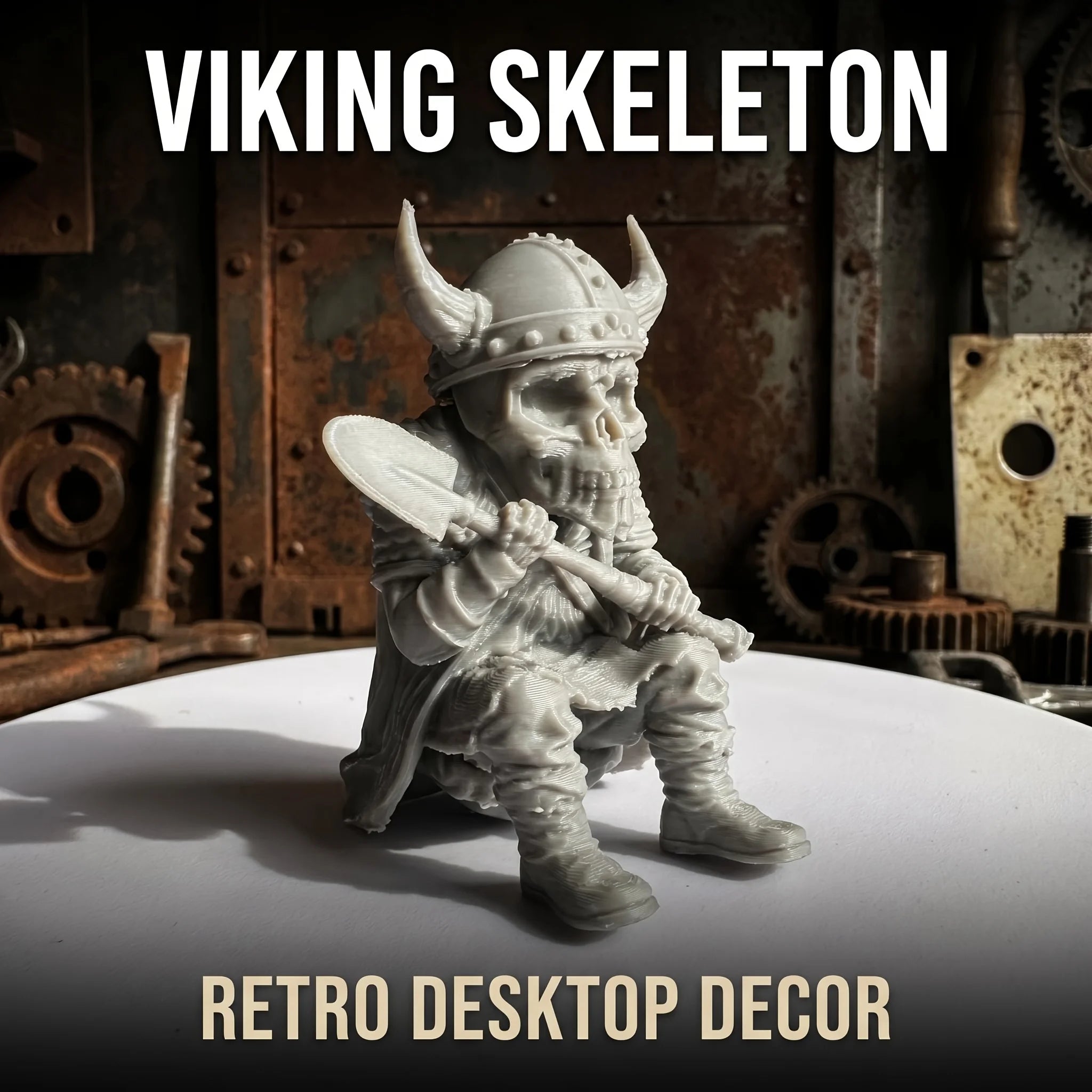 Horned Helmet Warrior Skeleton Sitting Figurines 3D Printed Hanging Mini Edge Statues Desk & Succulent Pot Decor Ornaments Gifts Oasis Select