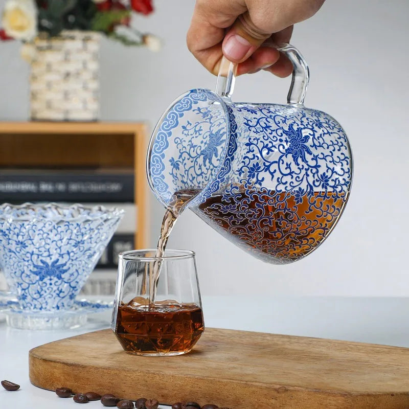 Coffee Pot Blue and White Porcelain Glass Coffee Filter Cup Home Store Drinking Utensils High Temperature Resistance Oasis Select