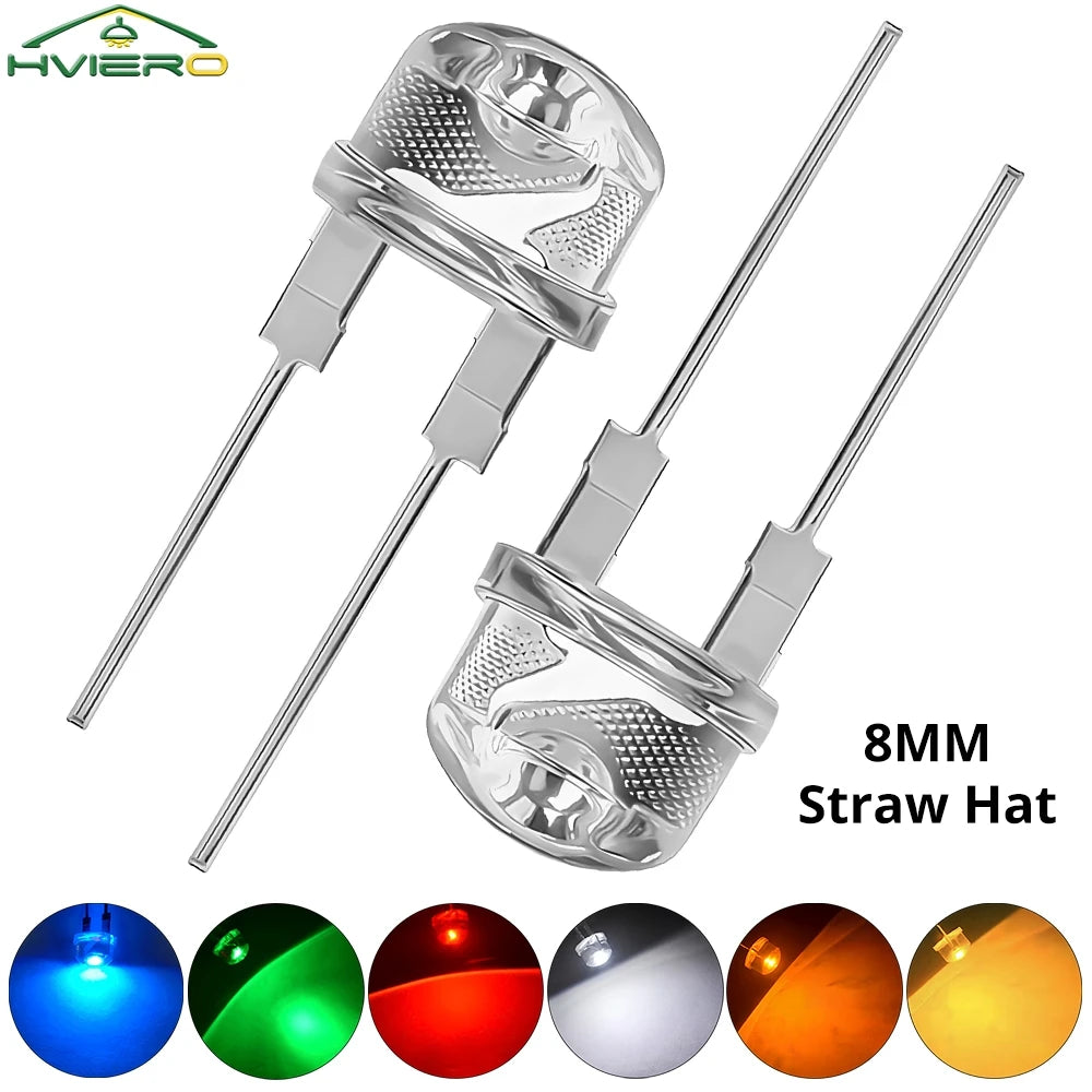 50Pcs 8mm Straw Hat LED Diode Beads – 6 Colors | DIY Lighting