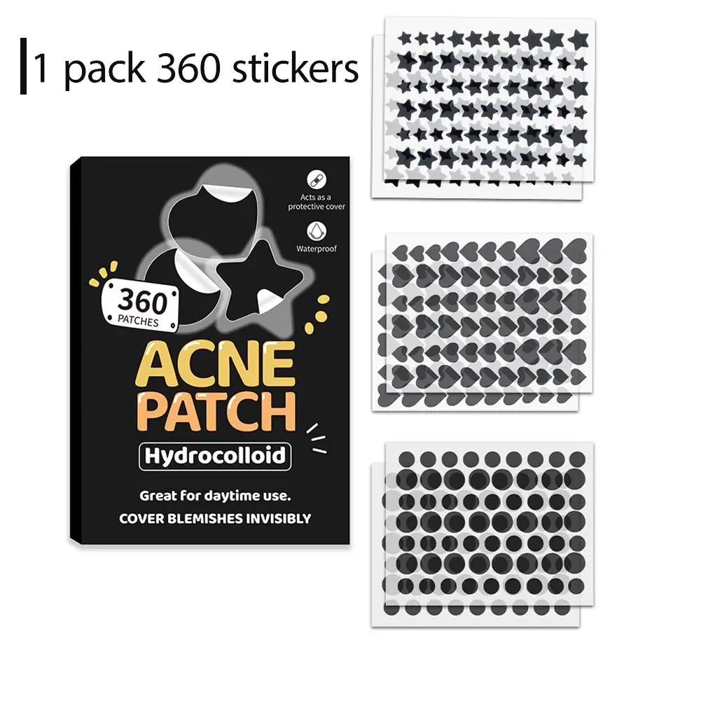Pimple Patches for Face 360 Counts, Cute Stars Hearts Dots Hydrocolloid Acne Patches for Breakouts Zit Patches Pimple Skin Care Oasis Select black-360counts