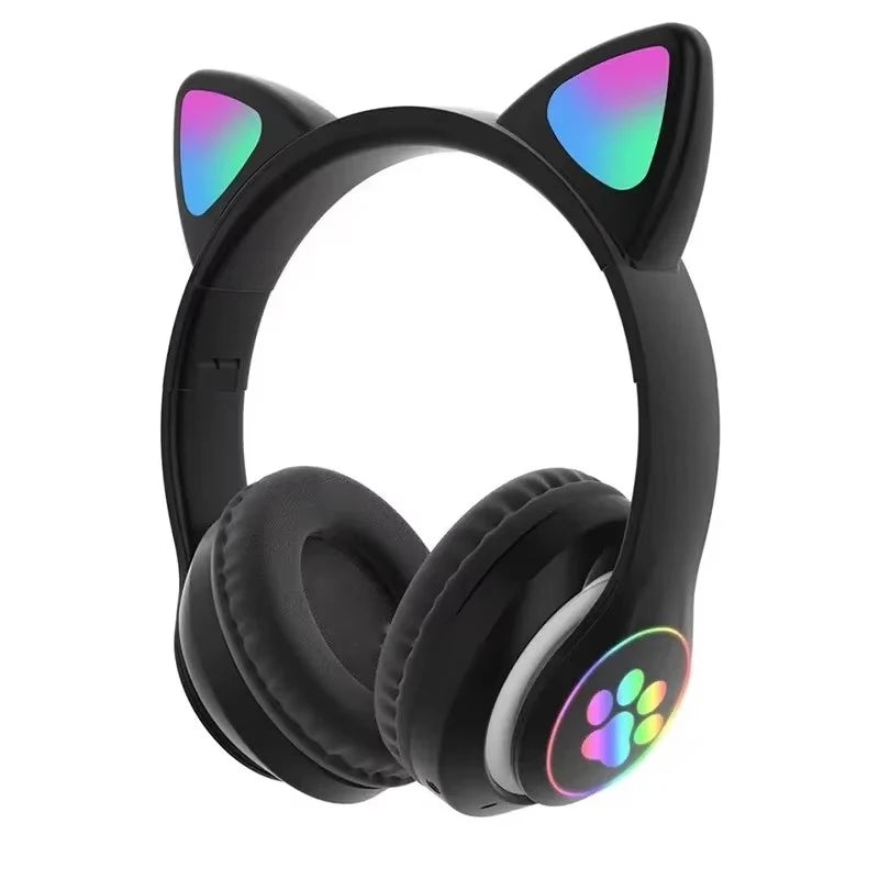 JST-28 Wireless Headphones Cat Ears Bluetooth Earphones Stereo Music Earbuds Bluetooth Sports Gaming Headset with Mic for Phones Oasis Select Black