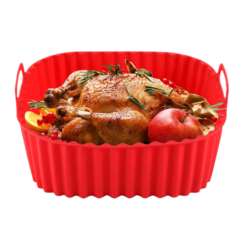 Silicone Air Fryer Pot Tray Food Safe Reusable Square BBQ Barbecue Pad Plate Airfryer Oven Baking Mold Basket Pan for Kitchen Oasis Select