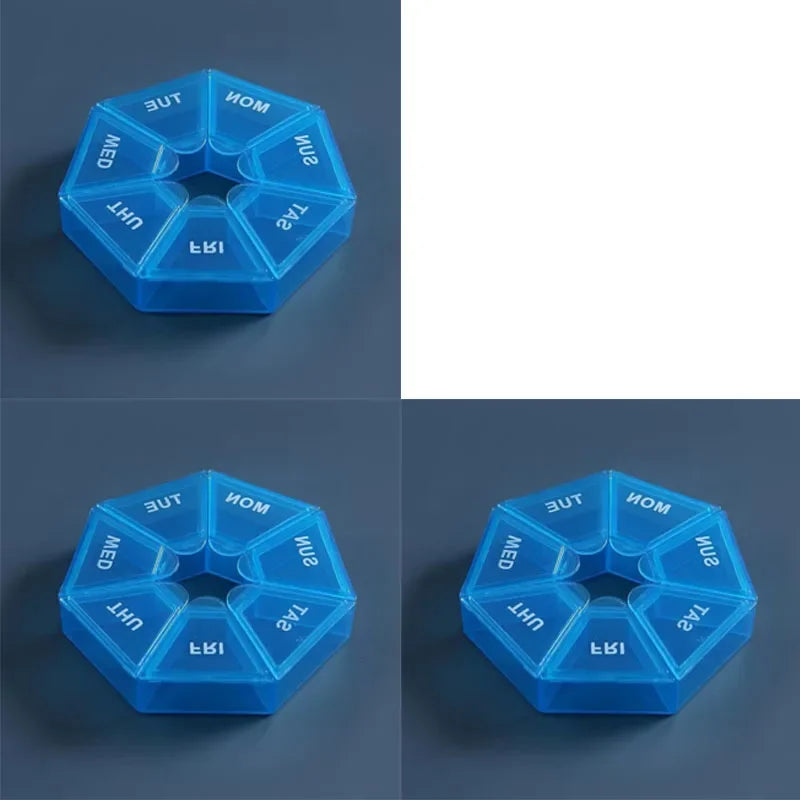 1/2/3pcs Portable Mini Seven Days Small Pill Box One Week Seven Days A Week Pill Organizers Multifunctional Medicine Case Oasis Select 3pcs-Blue