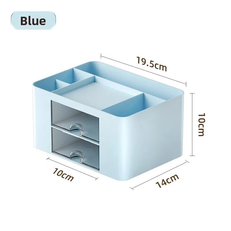1pcs Multi-Layer Desk Organizer with Drawers Pen & Stationery Storage Box Office Desktop Makeup Organizer with Elevated Stand Oasis Select Blue 7 grid