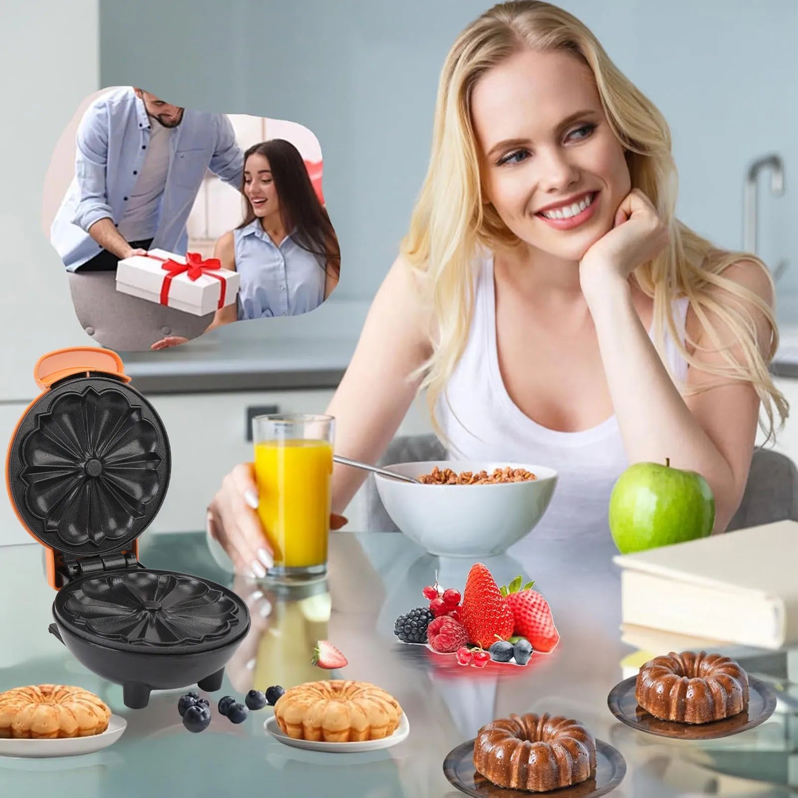 URGGU 350W Mini Electric Cake Maker – Non-Stick Double-Side Heat