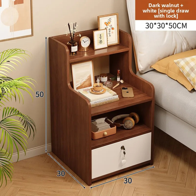 Bedside table Bedroom Simple storage Locked storage cabinet Small bedside storage shelf Rental house Mini low cabinet Oasis Select Deep Walnut 30