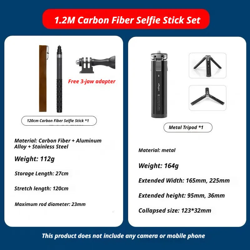 Carbon Fiber Invisible Selfie Stick 1.2M–3M | DJI Insta360