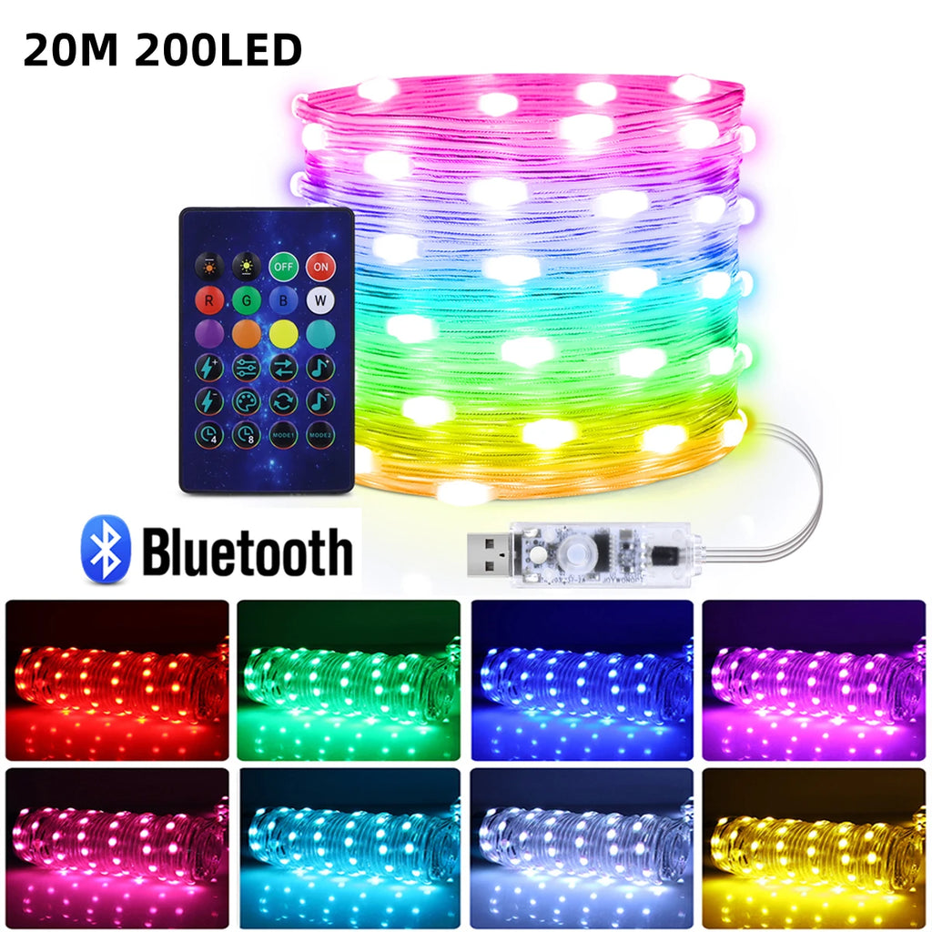 WS2812B RGBIC LED String 20m 10m 5m USB Fairy Lights Dreamcolor DIY Smart IC APP Bluetooth Remote Festival Christmas Tree Lights Oasis Select 20M 200LEDs