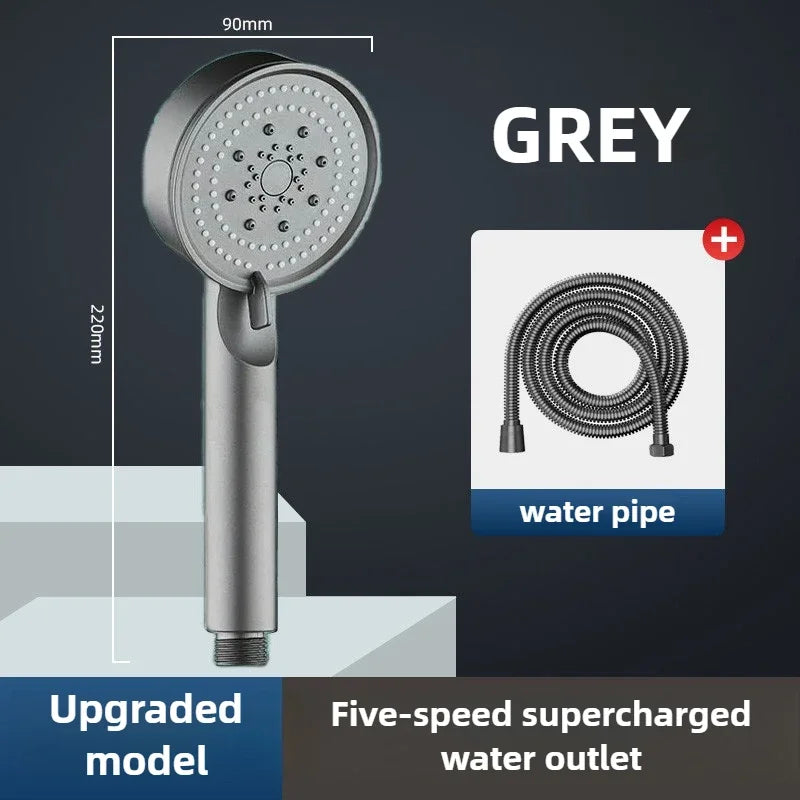 5 Mode Pressure Boost Shower Head Multifunction Adjustable Large Water Yield Shower Nozzle Massage Shower Bathroom Accessory Oasis Select grey head and pipe