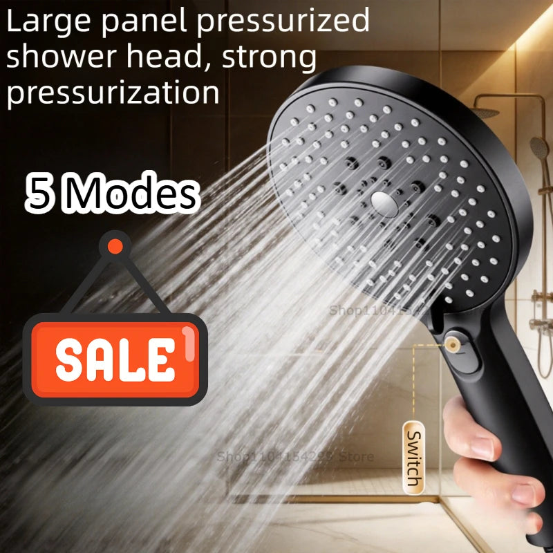 Shower Head Black Adjustable 5-Mode High Pressure Shower Head Bathroom Shower Kit with Large Water Outlet for Household Use Oasis Select