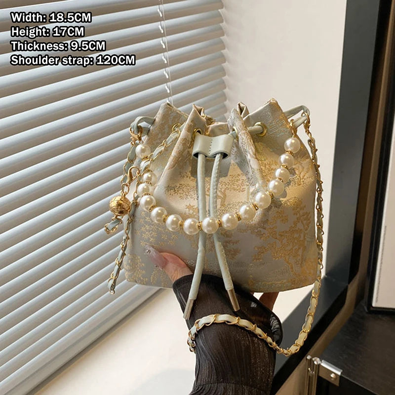 Pearl Chain Bucket Bag – Retro Chinese Style Crossbody