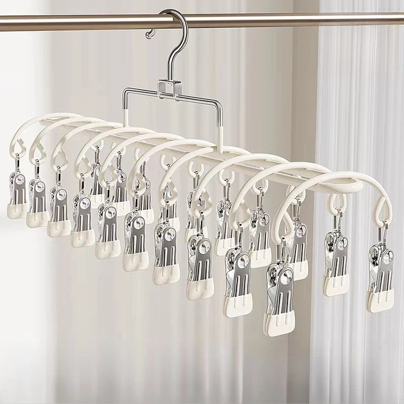 20 Clips Heavy Duty Stainless Steel Laundry Hanger - Windproof Non-Slip Multi-Clip Drying Rack for Socks, Underwear, Bras Oasis Select White
